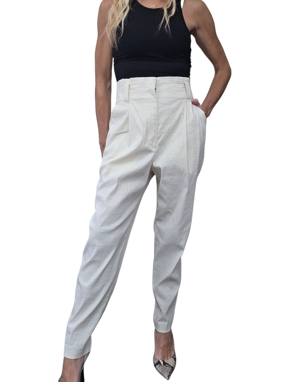 A.L.C. Cream Linen Blend High Rise Pleated Tapered Pants 6